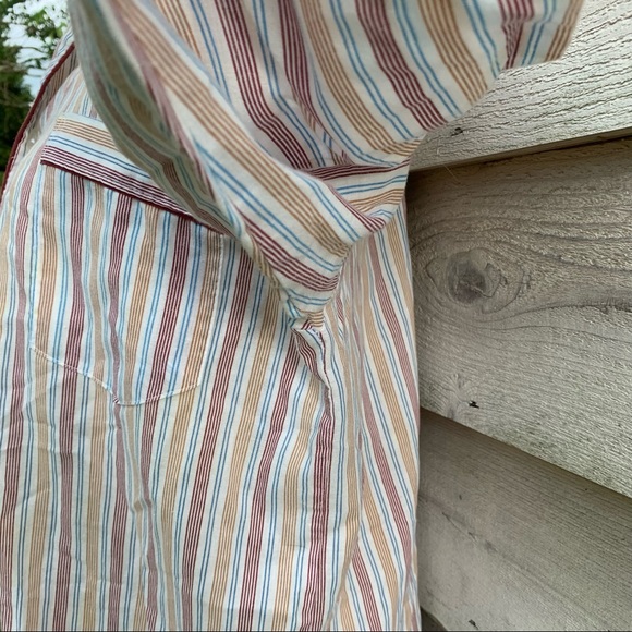 True Vintage 70s Pinstriped Button Down Long Sleeve Collared V-Neck Pajama Shirt - Picture 13 of 16